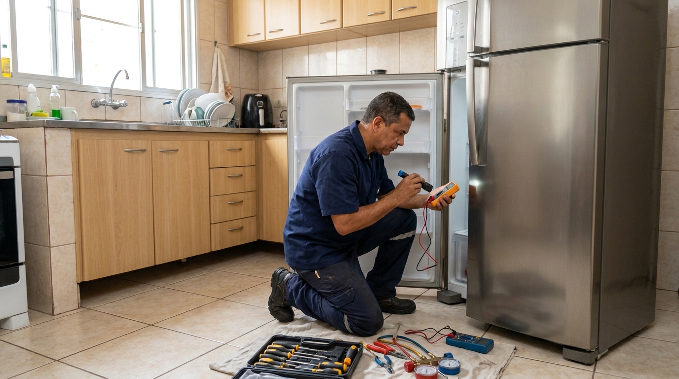 Recarga de gás refrigerante de geladeira em atendimento nos Amarais, Campinas‑SP