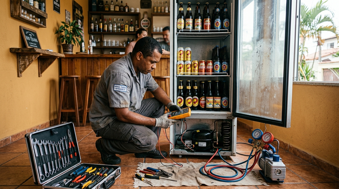 Troca de termostato de cervejeira em atendimento técnico em Campinas‑SP